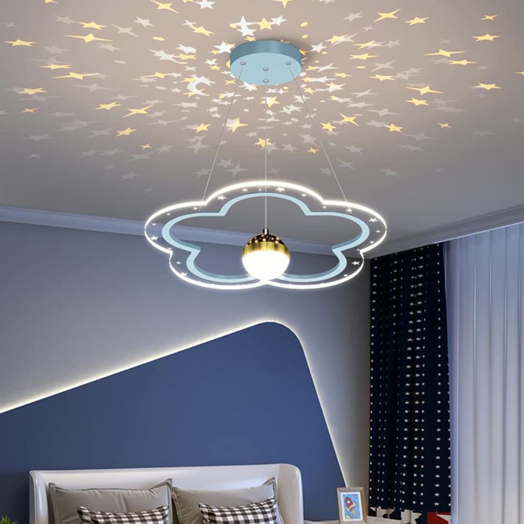 Lámpara de araña LED con diseño de Cielo Estrellado y Flores, Ideal para Habitaciones Infantiles. Lámpara Colgante Regulable con Mando a Distancia, Comedor, dormitori