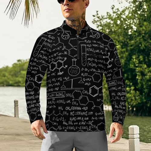 Beautiful Chemical Formula Men's Rash Guard Long Sleeves Quick Dry Fishing Workout Shirts with Zipper White2