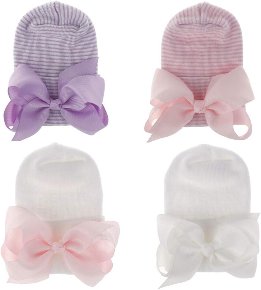 Newborn Hospital Hat Baby Girls Hat Cap with Bow Soft Cute Infant Knot Nursery Beanie Newborn Hospital Hat Baby Girls Hat Cap with Bow Soft Cute Infant Knot Nursery Beanie