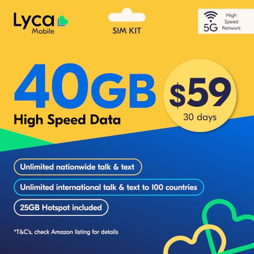 Image of Lyca Mobile USA Prepaid 5G /4G SIM Card | $59 Plan | Unlimited Talk, Text & Data | 40GB High Speed Data (25GB Hotspot) | 30 Days