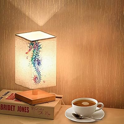 Bedside Table Lamp Seahorse Painted with Fantasy Style Watercolor The Image of sea Square Linen Fabric Lampshade Wooden… 51lyynmtlGS. SS400