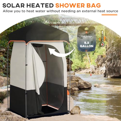 Ducha portátil para camping Outsunny con tienda de privacidad y bolsa de ducha solar negra miniatura 3
