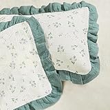 Basumee Toddler Pillowcase 13x18 inch 2 Pack Muslin Pillow Covers for Boys and Girls Soft Breathable Ruffle Edge Pillow Case with Envelope Closure Travel and Nursery Bedding Decor, Green Bunny