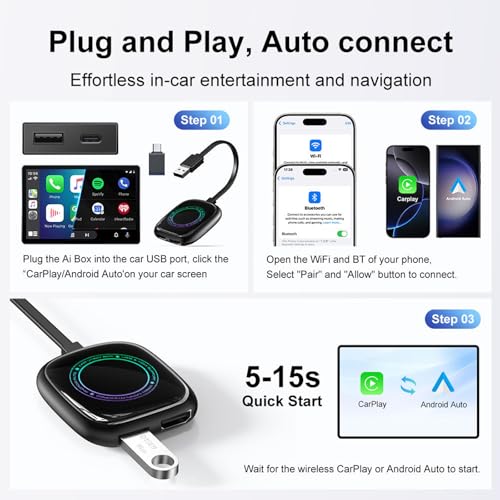 Image of 6 in 1 CarPlay & Android Auto Adapter, Inbuilt YouTube, Netflix, Prime, Hotstar, Auto connect BT & Dual WiFi, Support HDMI-Out /USB-Input, Converts Wired to Wireless, Plug &Play, USB C /A (Black)