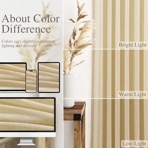 Image of Nanspring Linen Curtains 84 Inches Long for Living Room Semi Sheer Light Filtering Curtain Back Tab Boho Neutral Modern Farmhouse Window Drapes for Bedroom Cream Yellow 52x84 2 Panels