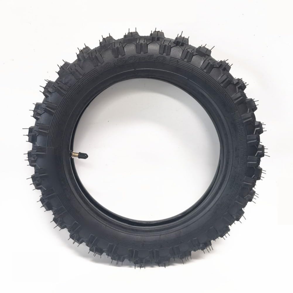 14" 2.50-10 pour pneu de moto avec chambre à air épaissie, conception de pointe incurvée et droite pour modèles tout-terrain, valve TR4, noir
