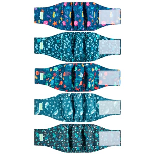 Image of wegreeco Small Dog Diapers Male,Reusable Belly Bands for Male Dogs,Washable Doggie Puppy Diapers Wraps,Medium Large Size (5 Pack X-Small, Marine Animal)