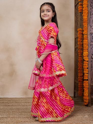 Pspeaches Girl's Cotton Blend 1 Kurti, 1 Sharara, 1 Dupatta (Sha-Magentastripe-7-8Y_Magenta