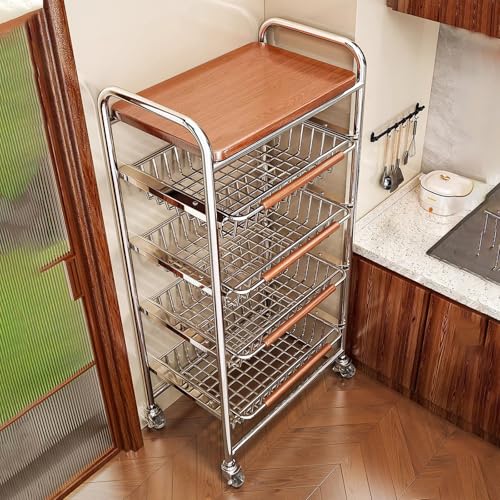 SXKJQER Cesta De Frutas Metal 5 Pisos Cestas De Frutas Y Verduras Con Ruedas, Para Almacenar Verduras Y Aperitivos, Estante De Almacenamiento De Frutas En La Cocina