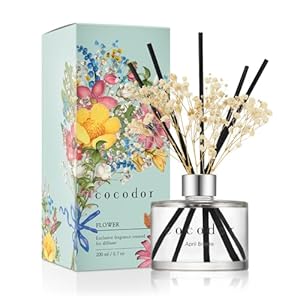 COCODOR Reed Diffuser Set with Preserved Baby’s Breath with Sticks/April Breeze / 6.7oz / Scent Fragrance Oil Diffuser for Bedroom Bathroom Home Décor