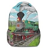 Mochila retro con estampado de tren de vapor para niños y adultos, mochila ligera de viaje, Estampado 4, 44