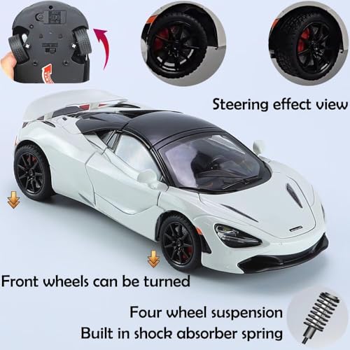 Image of WORSHIPER 1:24 Scale McLaren 720S Die-Cast with Openable Doors, Pullback Action, Lights & Sounds � Luxury Sports Car Collectible for Kids & Adults (1:24 McLaren 720S-White)