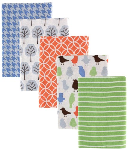 Luvable Friends 5 Count Flannel Receiving Blankets, Blue Birds and Trees (Discontinued by Manufacturer)