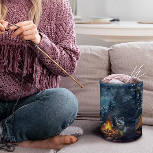 Image of Sellikakes Raccoon Space Small Yarn Holder Knitting Crochet Bag Organizer Store Crocheting Project Accessories Sewing Supplies Skein Ball