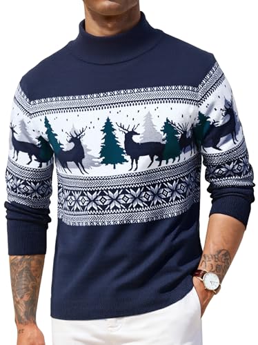 Wayleb Männer Weihnachtspullover Halbrollkragen, Festlicher...