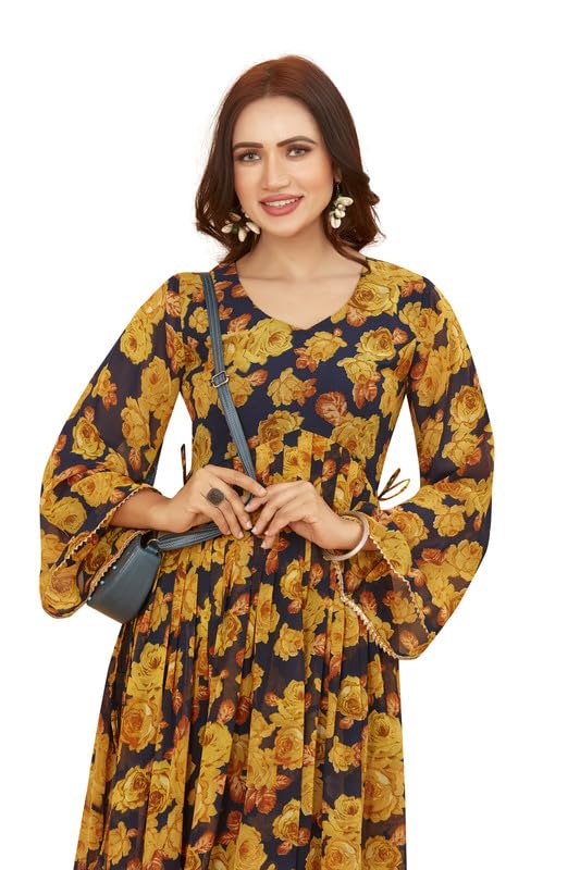 Image of ODD BY chansi TRENDZ Women's Poly Georgette Long Sleeves V-Neck Flared Kurti