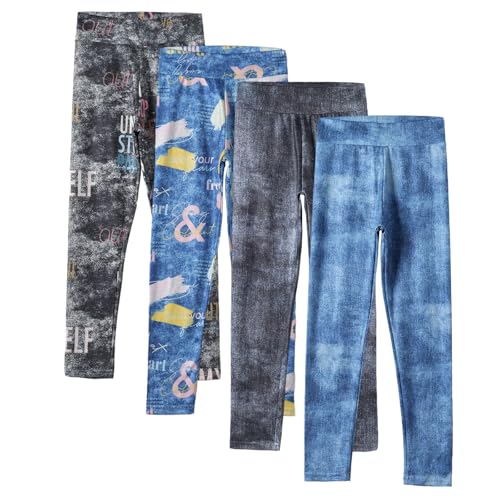 4 Pack Girls Printed Denim Jegging Denim Jeans Kids High Waist Stretch Jeans Pants