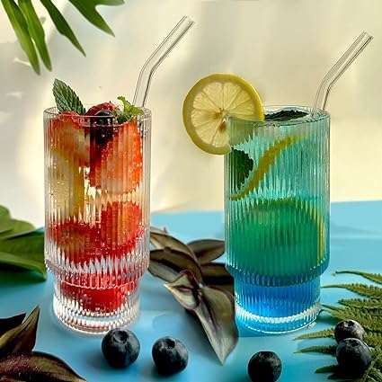 Image of Premium 350 ML Water & Juice Glasses Drinking Glasses,Highball Glasses,Tumblers for Water, Juice, Beer, Cocktail and Mixed Drinks (Set of 4) (Linning - A, 4 Count (Pack of 1))