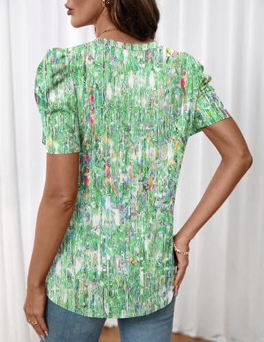 Image of LOMON Spring Summer Tops for Women 2026 V Neck Puff Short Sleeve Tops Fashion Trendy Work Blouses Dressy Casual S-XXL