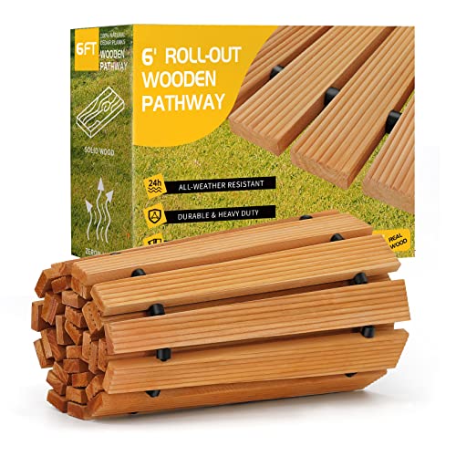 TONAHUTU 6FT Wooden Garden Pathway, Roll Out Wooden...