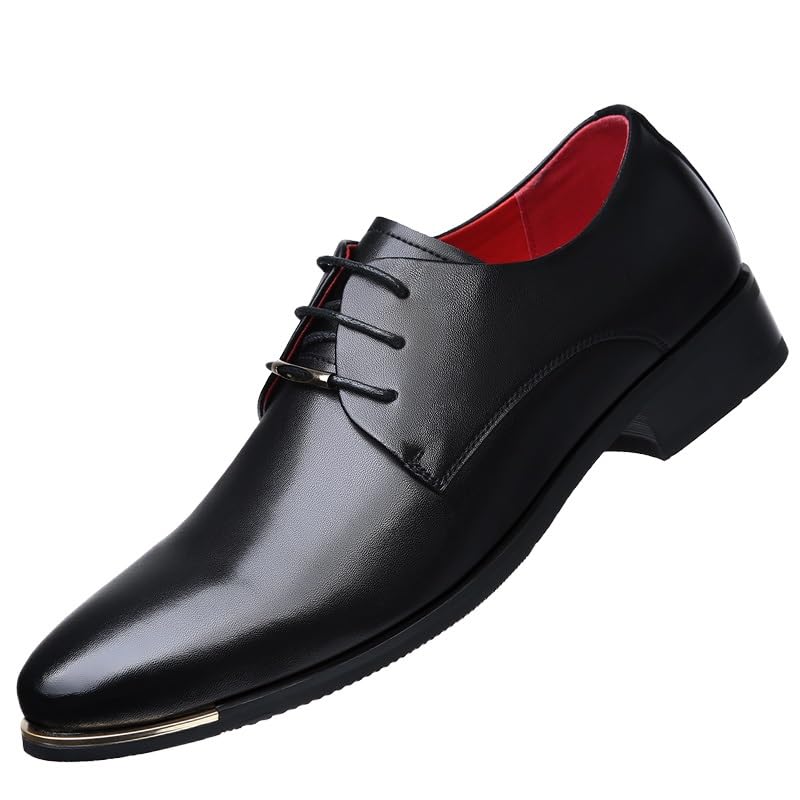 Formal Shoes for Men Slip On Pointed Toe Faux Leather Derby Shoes Rubber Sole Slip Resistant Anti-Slip Low Top Non Slip Working