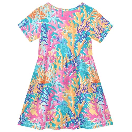 ALAZA Tropical Coral Reef Toddler Girls Dress Short Sleeve A-line Dress 2-8 Years2