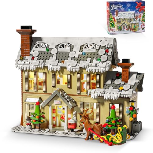 QLT QIAOLETONG Christmas Holiday House Building Kit Christmas Building Set with LED Light Christmas Snow Village Holiday Toys Gift for Collectors and Adults (1405PCS)