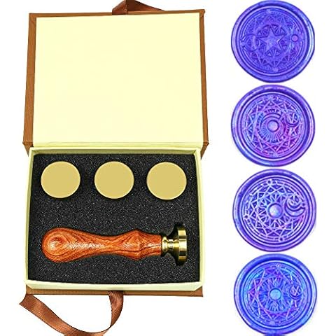 Magic Symbols Wax Seal Stamp Set, ANBOSE Magic School Signs Wax Seal Stamp Kit including 4 Pieces Sealing Wax Stamps Copper Seals + 1 Wooden Hilt, Gift Sealing Wax Stamp Kit for Letter Invitations Cover