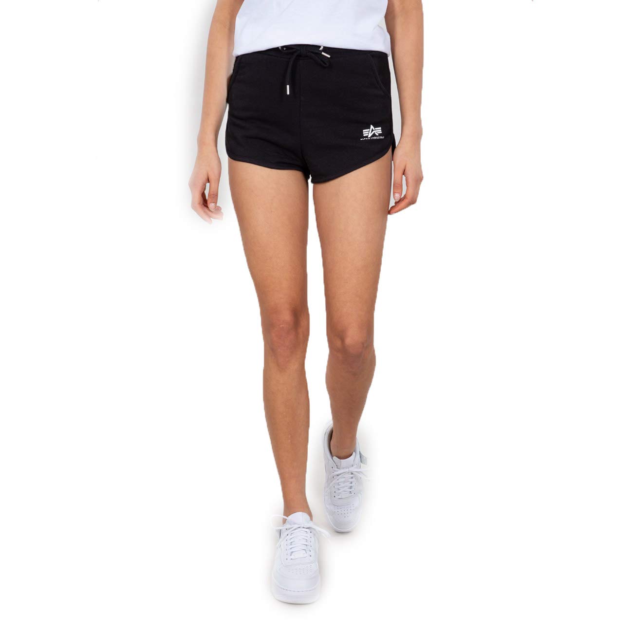 Alpha Industries Mens Shorts Fleece Sweat Drawstring Casual Shorts in Black