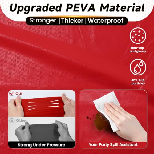 Image of Plastic Table Cloth Disposable, Tear Off 110 Ft X 54 In Plastic Table Cover Roll Premium Red Plastic Tablecloth Tear Off 12 Pcs 54 inchx110 inch, Table Cloth Roll for Party, Holiday, Themed Gathering, Buffet