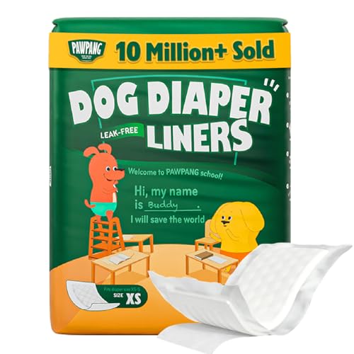 PAWPANG Disposable Dog Diaper Liners Booster Pads for Male & Female Dogs, 100ct, 5 Sizes Options, Doggie Diaper Inserts fit Most Types of Dog Diapers - Pet Belly Bands & Male Wraps (X-Small(100ct))