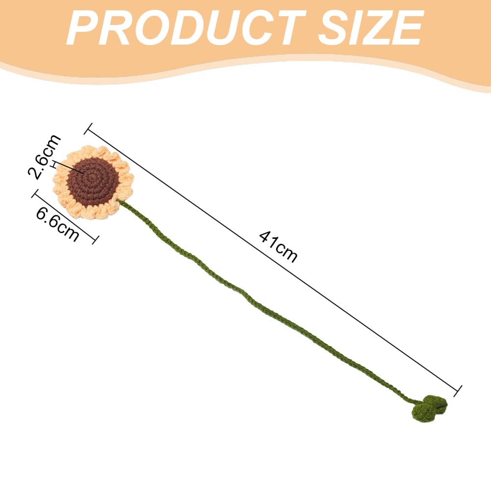 DELORIGIN 2pcs Sunflower Bookmarks 2 Styles Handmade Knitted Wool Bookmarks Curtain Ties Holdbacks Car Ornaments Flowers Book Marker Gifts for Students Teacher Readers Book Lovers Writers - Image 2