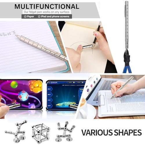 Image of SAMEZONE Magnetic Metal Pen Multifunction Writing Magnet Ballpoint Pen Fidget Cool Gadgets Toys Gifts For Kids Boy Girls Friends Toys Pen (SILVER B1)