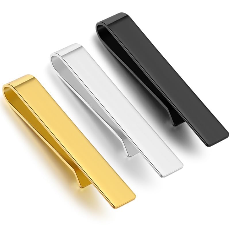 3-Pack Tie Clips for Men – Classic Gold, Silver, and Black Tie Bars, Elegant Gift Set for Business, Wedding & Daily wear