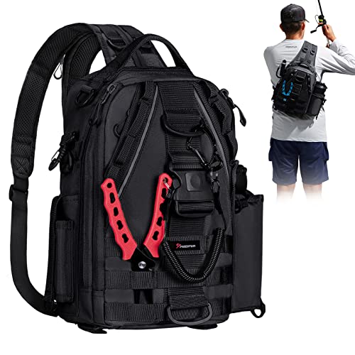 Piscifun Mochila de pesca com suporte para vara e equipamento, bolsa de armazenamento de ombro leve e resistente à água ao ar livre