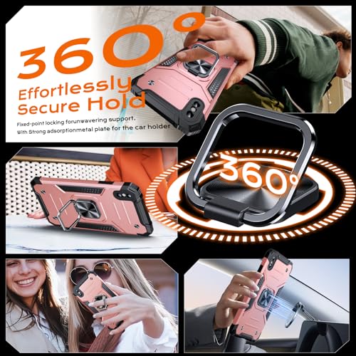 Image of Anqrp Heavy Duty Case for iPhone X /XS Case with Enhanced Ring Holder Grip Stand, Military Grade Shockproof Rugged Drop Protective Silicone Hard Slim iPhone X /XS Phone Case Cover,Pink Gold