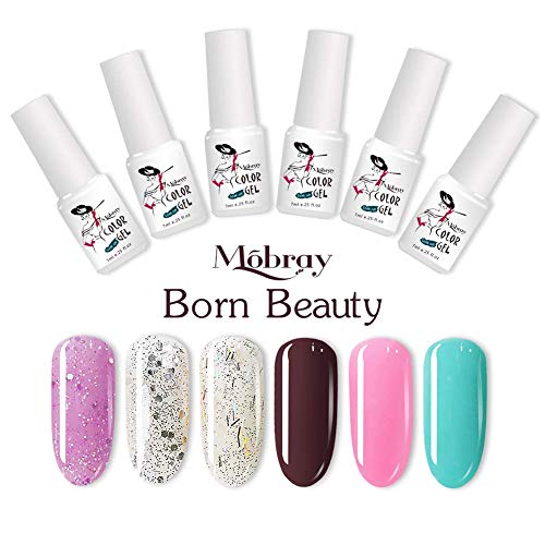 Mobray UV Gel Nail Polish Set, Summer Color Soak Off Gel Polish Beauty and Nail Care Products 6 Colors 7ml Pure Color UV LED Nail Light Lamp (Kit 5)