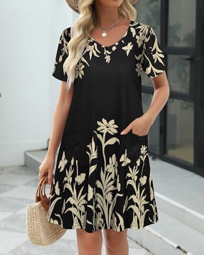 Image of CHICGAL Summer Dresses for Women V Neck Short Sleeve Casual Loose T Shirt Sundress Beach Cover Ups with Pockets 2026