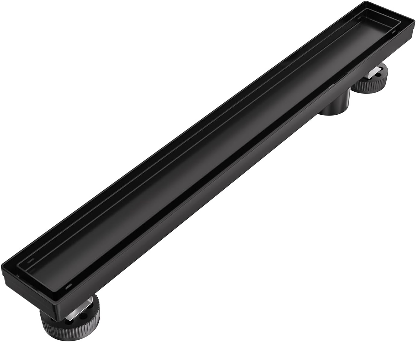 EXF Offset Linear Shower Drain 12 Inch Matte Black with Reversible Flat & Tile Insert Cover, Stainless Steel Rectangle Shower Floor Drain with Hair Catcher, Adjustable Feet