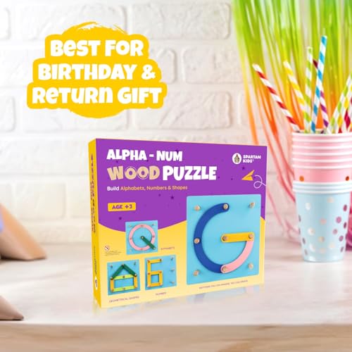 Image of SPARTAN KIDS Wooden Alphabet Puzzle - ABC Puzzles for 3-5 Year Olds - Montessori Educational Toys - 28 Pieces - 14.5x14.5 CM