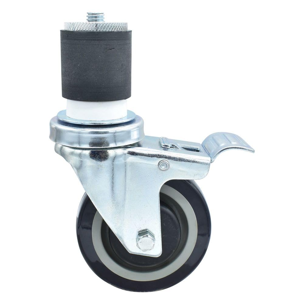 BK Resources 4" Polyurethane 2" Expanding Stem Swivel Caster for Work Tables with Total Lock Brake – 4", Silver, Model 4SBR-4RA-PLY-TTB