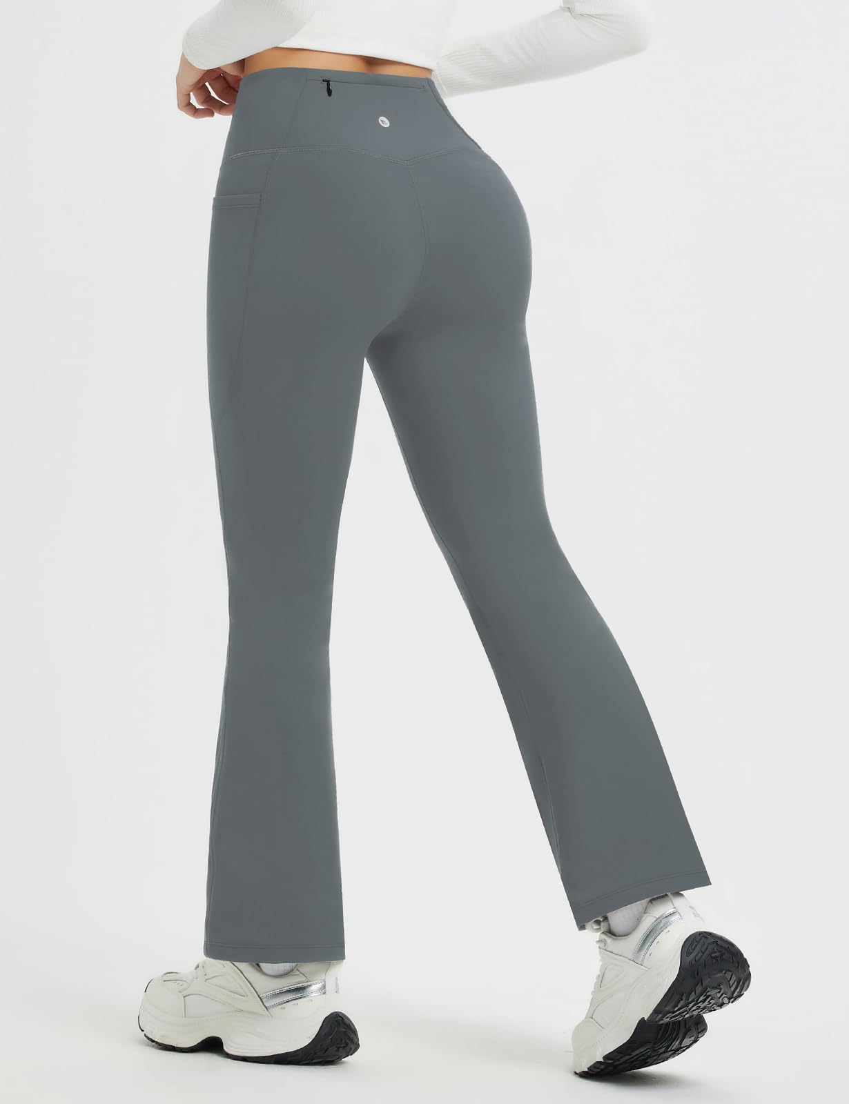 baleaf Damen Thermohose High Waist Thermo Flared Leggings Petite Winter Fleece gefütterte Yogahose mit Taschen Outdoor Warm Drawstring Thermal Leggings Bootcut Jogginghose