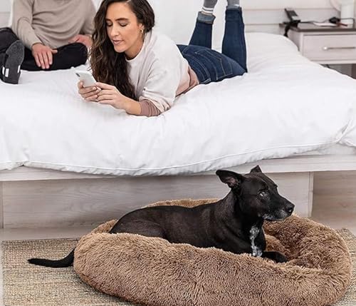 Image of ZEXSAZONE Summer Round Donut Comfortable Durable 2 in 1 and Washable Pet Bed | Cat Bed | Puppy Bed | Dog Bed | Medium Dog Bed for Cats Puppies Labrador German (Brown, Large)