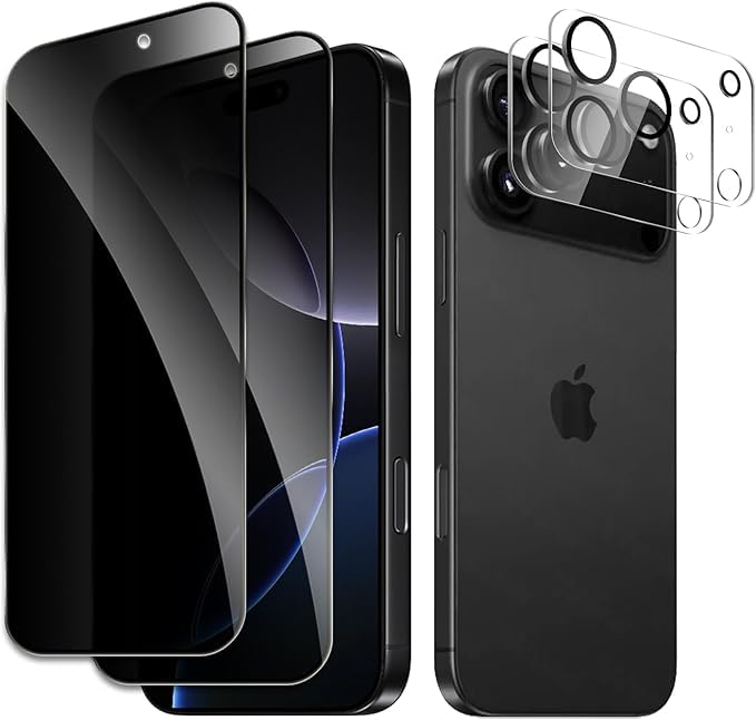 Image of [ 2+2 Pack Privacy Screen Protecor for iPhone 17 Pro Anti-Spy Shatterproof Tempered Glass with Camera Lens Tempered Glass 9H Hardness Bubble Free Anti-Glare Case Friendly