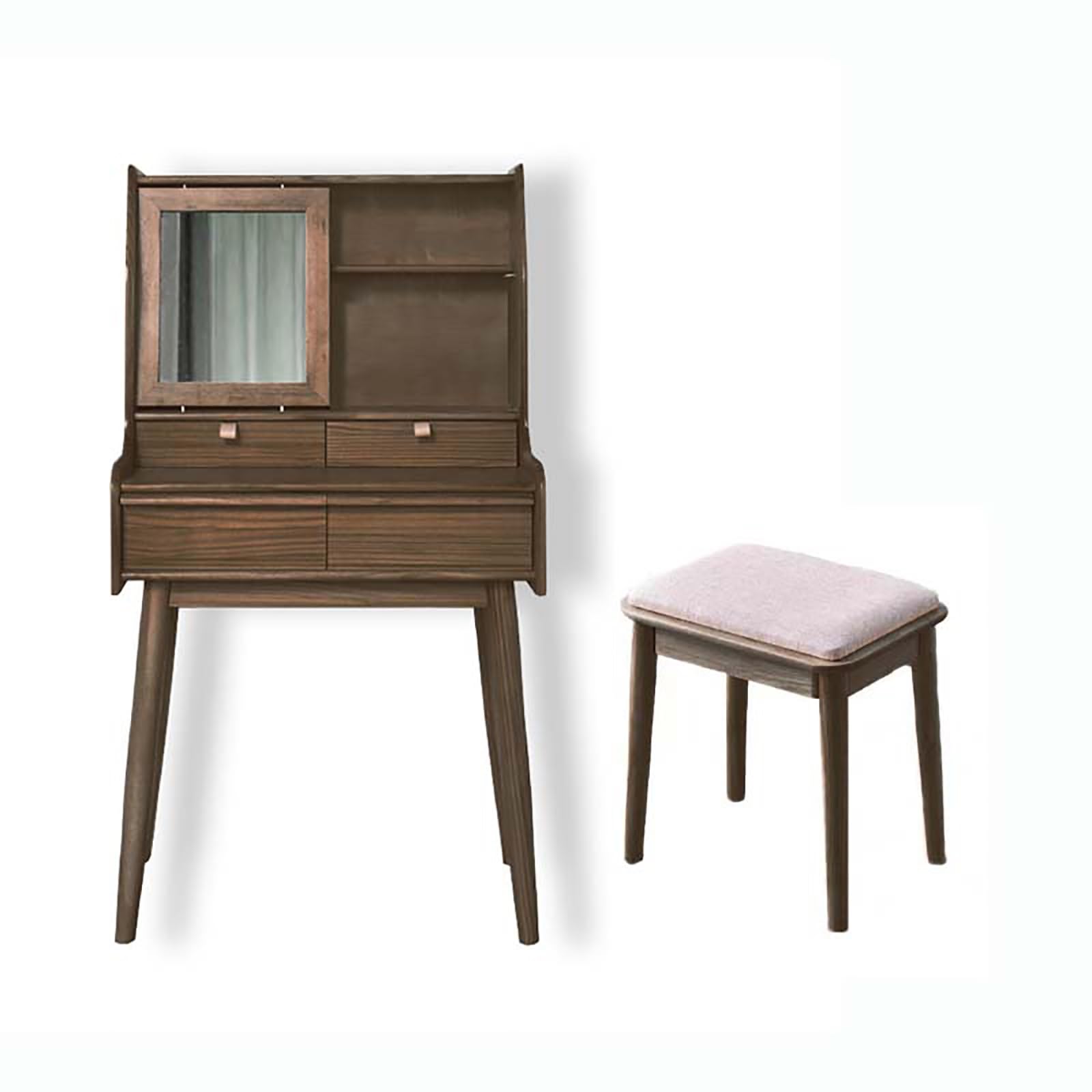 asdchZen Large Makeup Vanity Set With Mirror & Stool For Bedroom-Stylish Dressing Table With Drawers For Women & Girls-Cherry Finish,Black Walnut-68x45x128cm