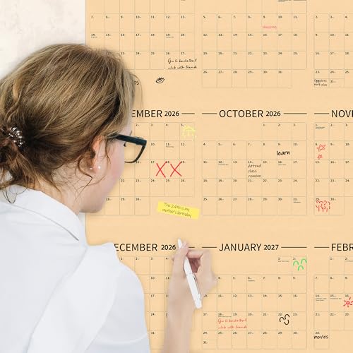 Image of GuassLee Large Yearly Wall Calendar 2026-2027, Full Year Calendar One Page, Jun 2026- May -2027, Annual Wall Calendar 2027, 24 inchX 48 inch 12-Month Calendar Wall with Stickers