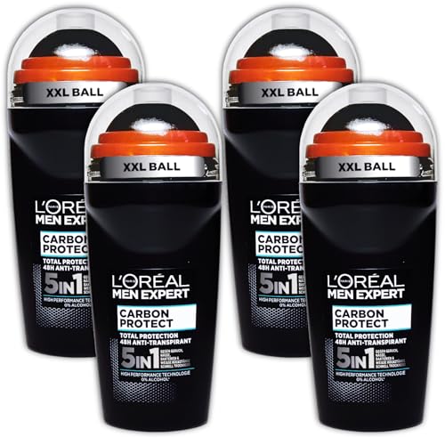 L'Oréal Paris Carbon Protect Lot de 4 déodorants roll-on 5 en 1 pour homme 4 x 50 ml