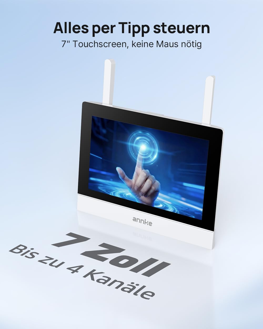 ANNKE 3K Überwachungskamera Set mit Monitor, 4CH 7" Touchscreen mit 64GB SD Karte, 4X 5MP 360° PTZ WiFi Kameras, 2 Wege Audio, Spotlight Alarm, Farbnachtsicht, Bewegungsüberwachung, 24/7 Aufzeichnung