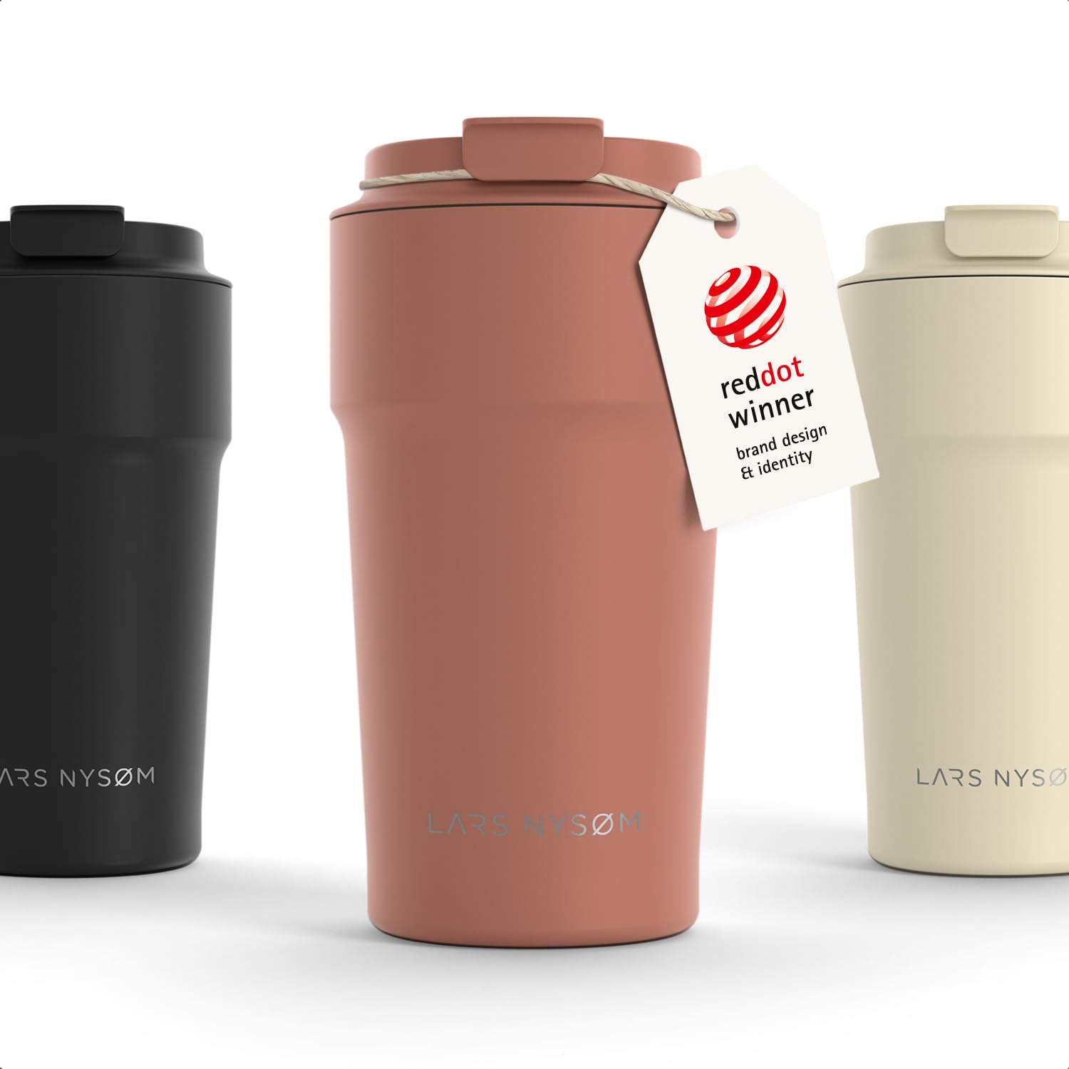 LARS NYSรM Thermo Coffee Mug-to-go 17oz | Travel Mug 0.5 L with Insulation | Silicone Grip Base | Leak Proof Stainless Steel Tumbler for Coffee and Tea on the Go (Brick Red - Powder, 500ml)