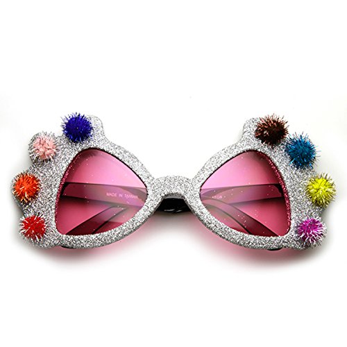 zeroUV Princess Crown Glitter Pom Pom Jeweled Novelty Party Sunglasses